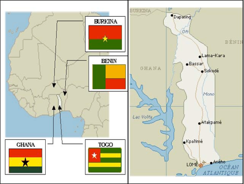 Carte du Togo en Afrique de l’Ouest