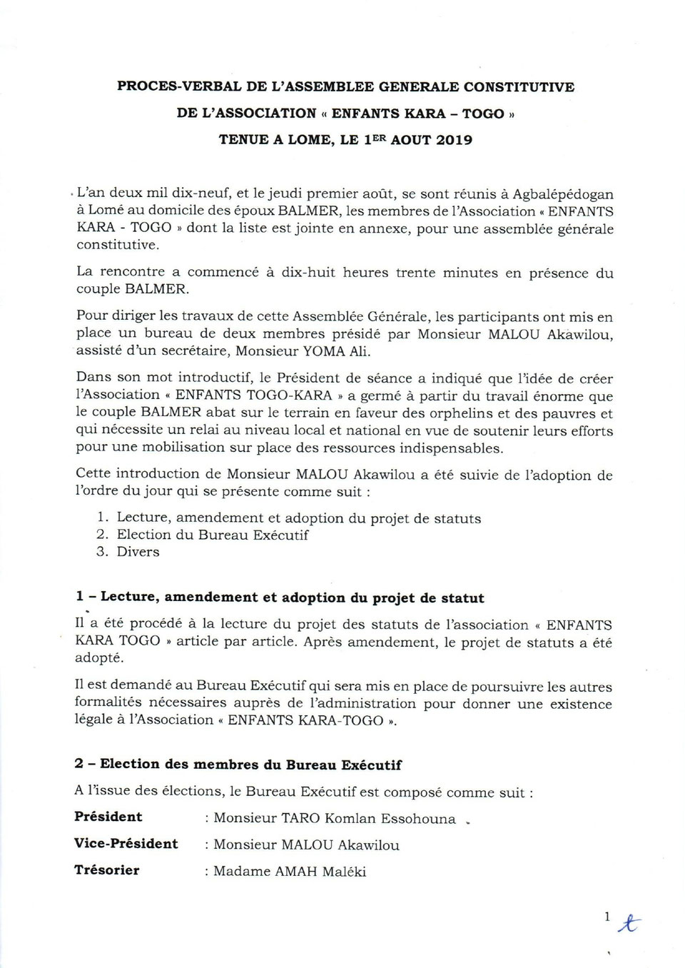 Procès-verbal du 1er août 2019, page 1